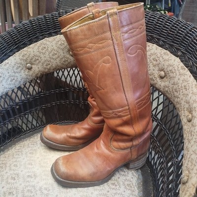 Wrangler 1970 s Western Cowboy Campus Leather Tan Brown Boots Women's 8 M