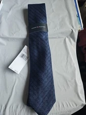 Tommy Hilfiger Men's Silk Blend Tie  Solid BLUE  T logo~ NEW MSRP: $69.50