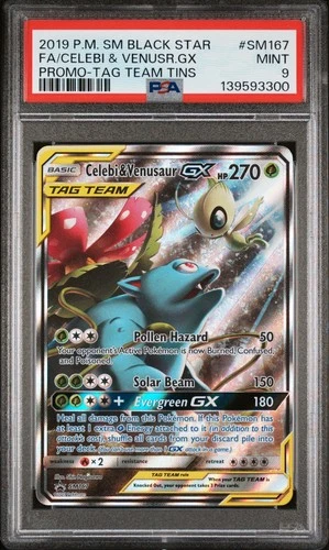 2019 POKEMON SM BLACK STAR PROMO #SM167 FULL ART/CELEBI & VENUSAUR GX PSA 9