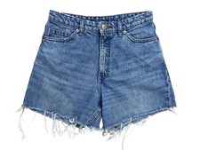 Monki Denim Cutoff Shorts Size 27 High Rise Frayed Hem Blue