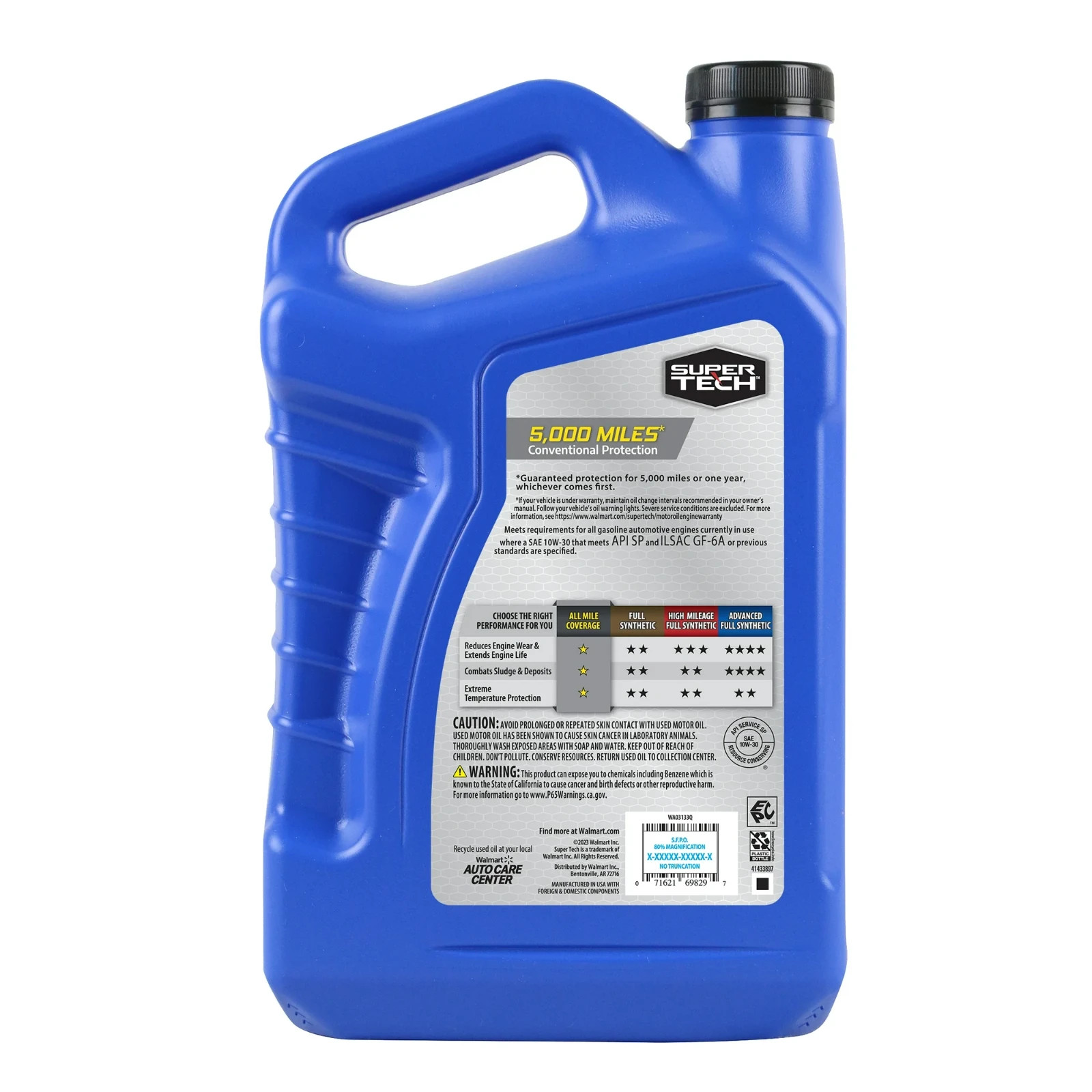 (3 pack) Super Tech All Mileage Synthetic Blend Motor Oil SAE 10W-30, 5 Quarts