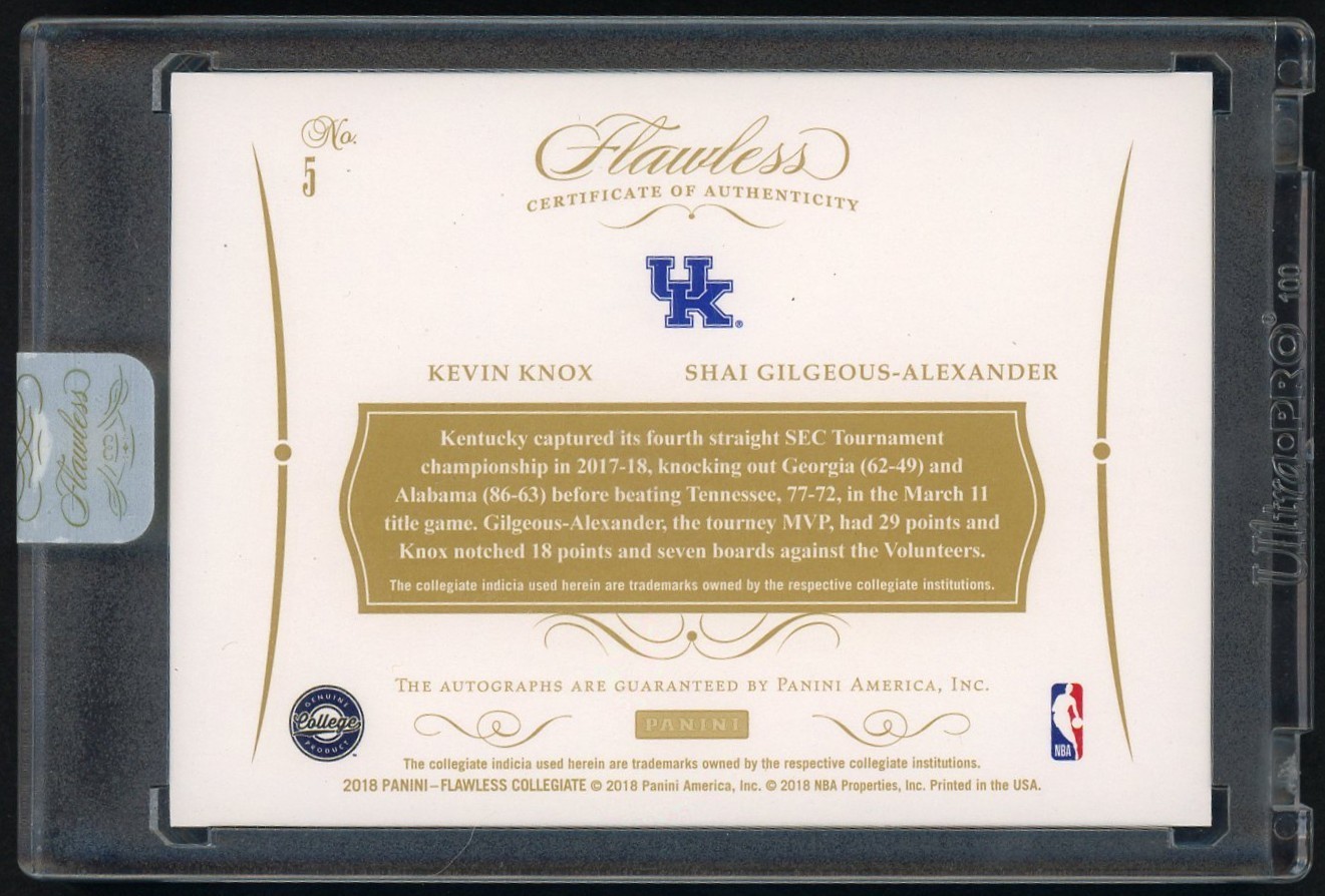 2018 Flawless Collegiate Sapphire Shai Gilgeous-Alexander Knox RC Dual AUTO /15 view 2
