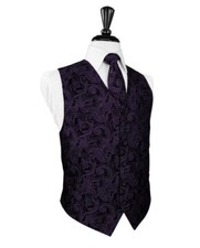 Luxury Satin Paisley Tuxedo Vest and Neck Tie in Shades of Purple