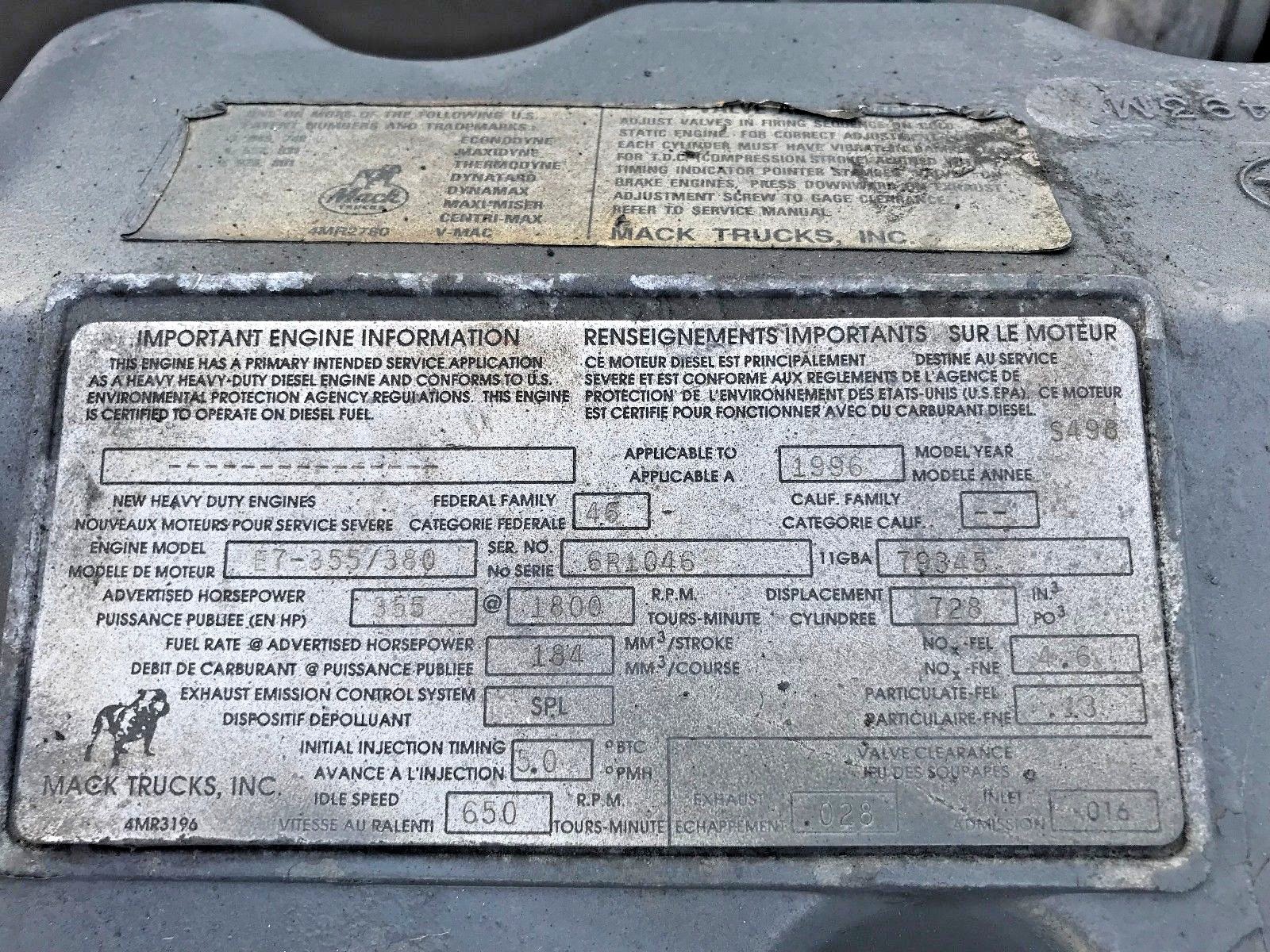 Buy Mack E7 Diesel Engine (semi Electronic Fuel Pump) 355/380hp VMAC 11gba  79345 online | eBay