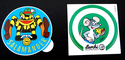2 Stück Werbe-Aufkleber Salamander Schuhe Lurchi + Pieps 80er Jahre