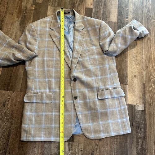 Empire 1917 Wool Silk Linen Blend Window Pane Sports Coat 44R Beige Blue - Picture 11 of 24