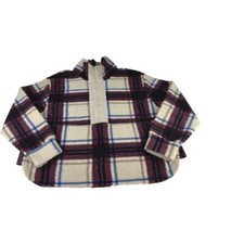 Alpine Design Boulder Womens 1/2 Zip Sweater Sz XL Red Beige Plaid Fleece Jacket