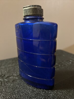 Vintage Bourjois Cobalt Blue Glass Talcum Powder Bottle Old Art Deco French￼￼