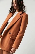 Free People Mari Solid Blazer Jacket Coat S Oversize Terracotta Orange $188