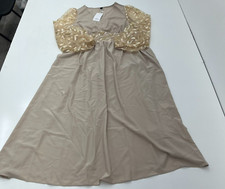 Shein Beige Gold Long Sleeve V-Neck Maxi Dress Women's Size 1X-Large NEW