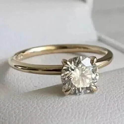 2 CT Round Cut VVS1 Moissanite Solitaire Engagement Ring 14k Yellow Gold Plated - Picture 3 of 6