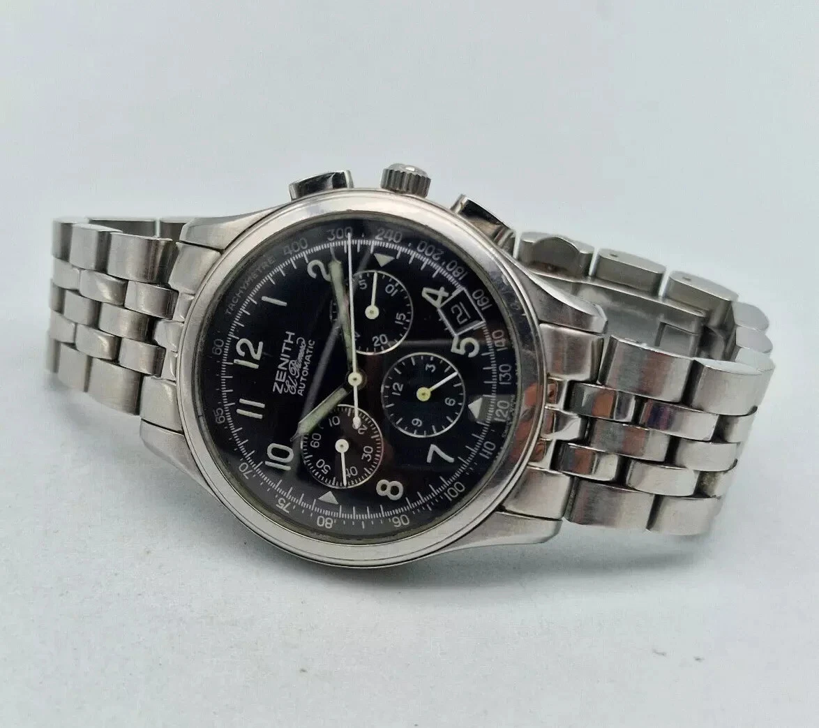 Zenith — RARE ZENITH EL PRIMERO CHRONOGRAPH CAL:400 BLACK DIAL MAN'S WATCH / R051