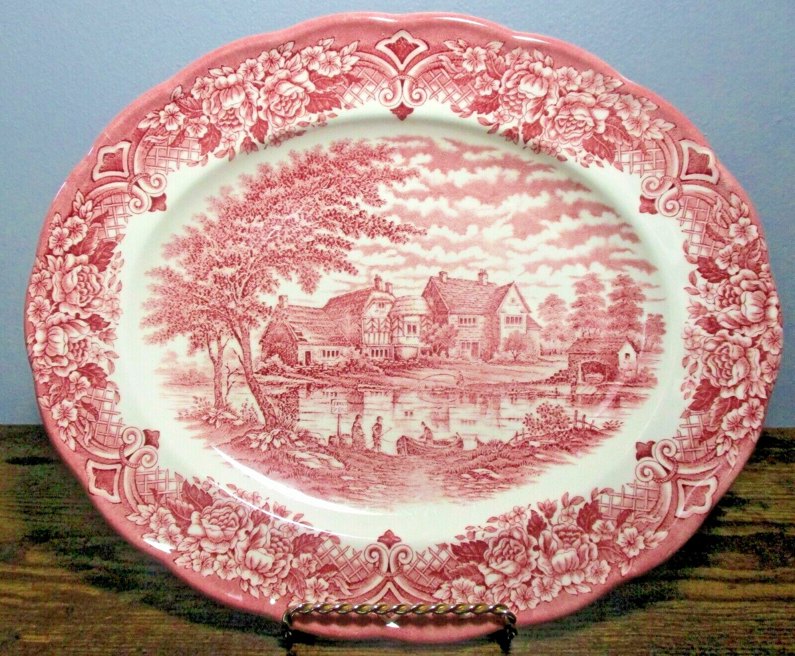 Ravensdale Pottery Pink OVAL SERVING PLATTER, 12" Staffordshire