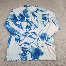 Huk Shirt Mens Large Blue Performance Ocean AOP Fishing Long Sleeve Outdoors
