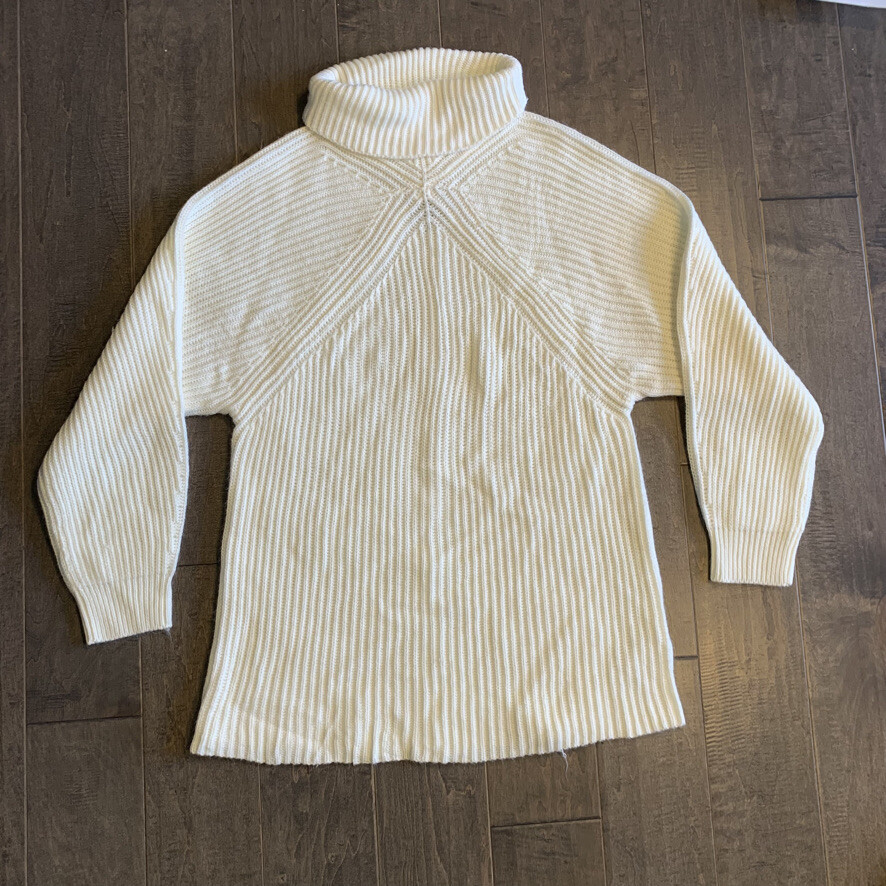 Topshop Chunky Knit Tunic Sweater Pullover Turtleneck White US