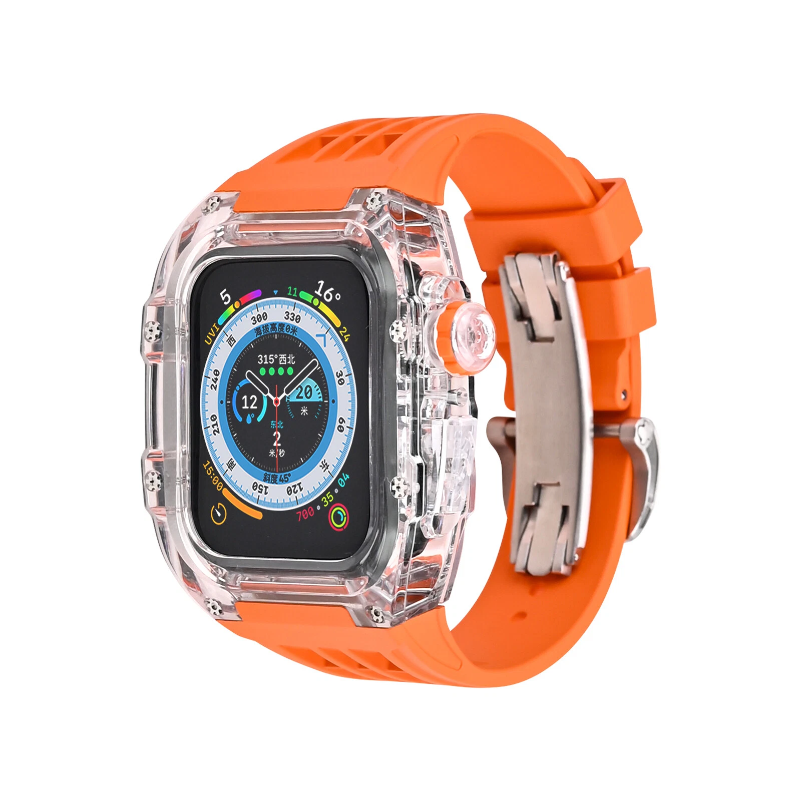 For Apple Watch 9 8 7 6 5 SE 44mm/45mm Transparent Case + Rubber Band Mod Kit