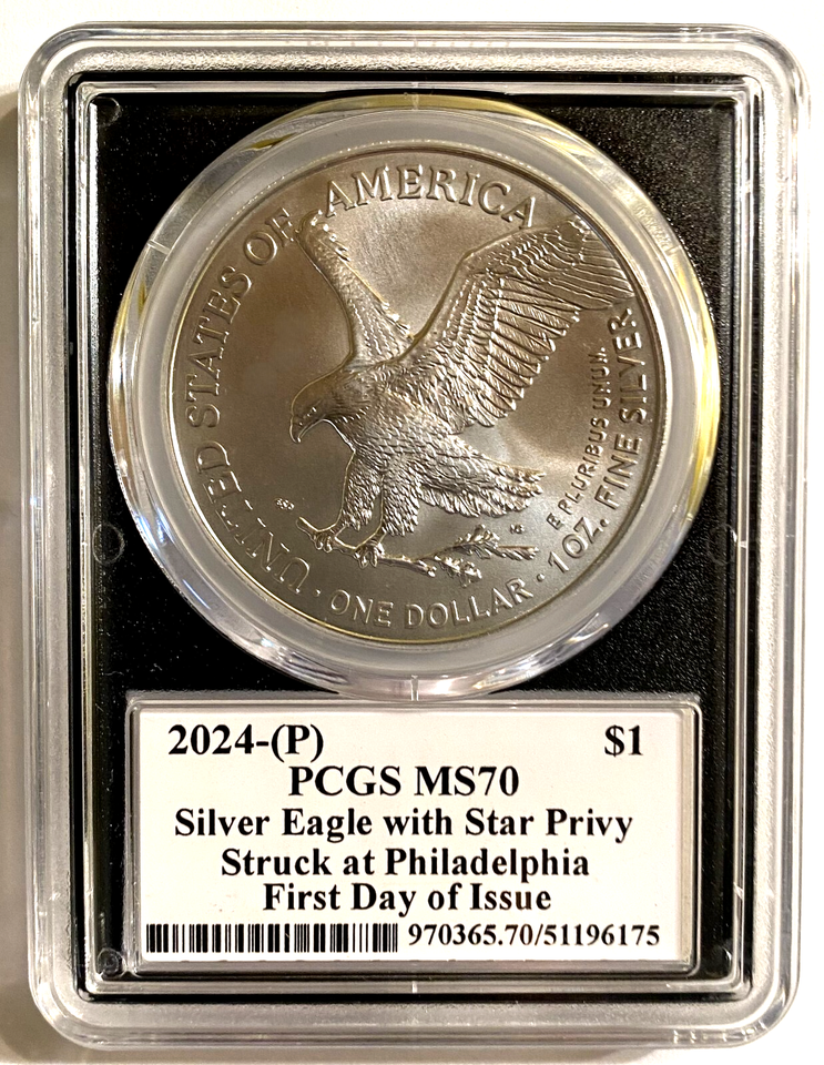 【新品】Silver Eagle イーグル銀貨2024 PCGS MS70 2024 $1 American Silver Eagle PCGS MS70 FS Flag Label Black Frame