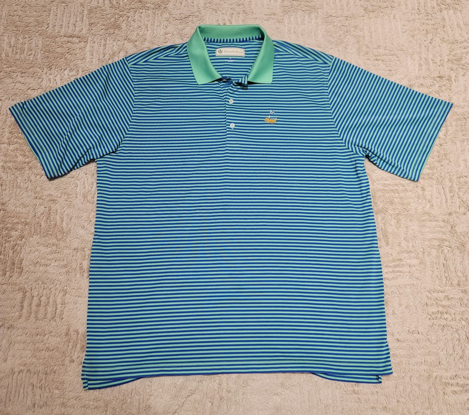 Donald Ross XL Green Blue Striped Poly Polo Shirt Che… Gem