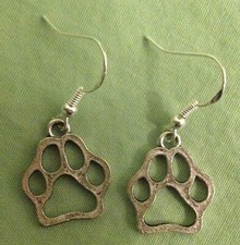 DOG PAW PRINT EARRINGS, Open - Pewter with Sterling Silver Ear Wires CAT