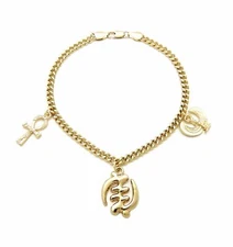 [Icemond] Egyptian Symbol Adinkra Gye Nyame, Ankh, Maat Charm Cuban Chain Anklet