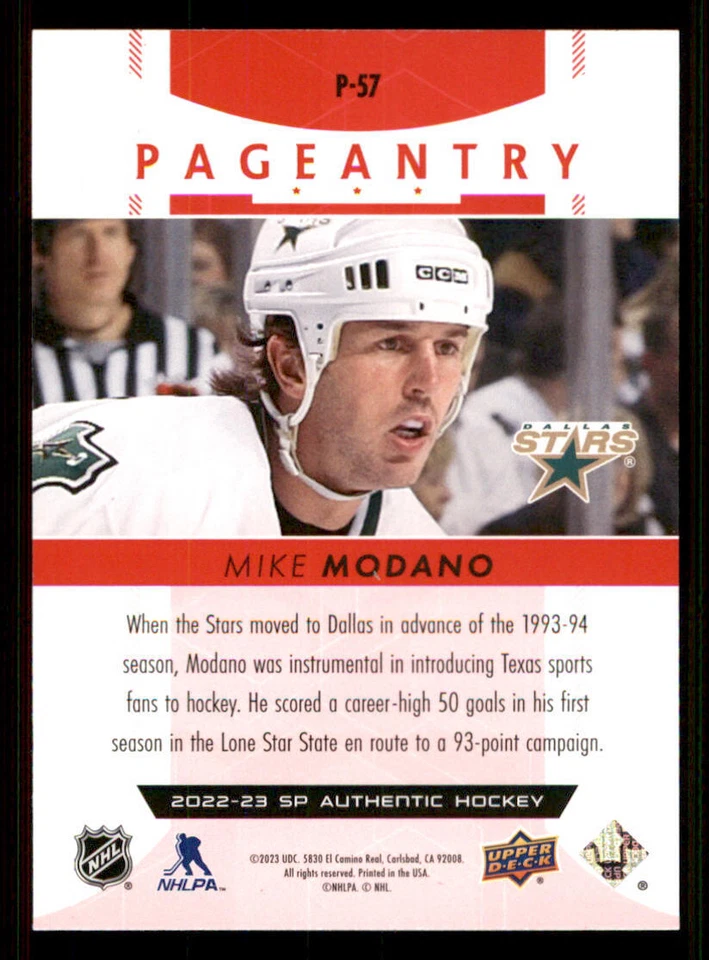2022-23 SP Authentic Pageantry Red #P57 Mike Modano - Image 2 of 2