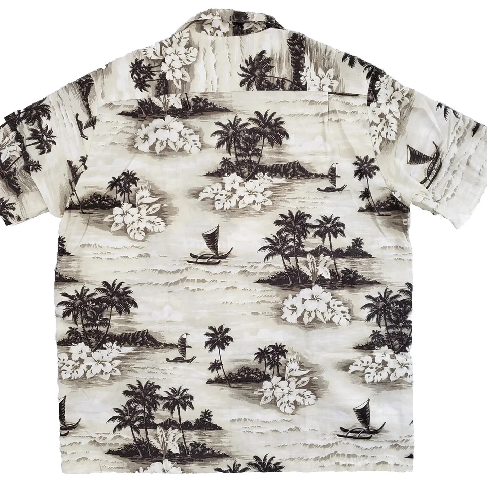 Camisa Hawaiana De Colección Moda Jade Para Hombres L Playa Floral Beige Gris Manga Corta EE. UU. Foto 2 de 4