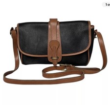 Vintage Dooney  Bourke Crossbody Bag Black Tan Leather Equestrian All Weather