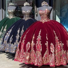 Velvet Sweetheart Quinceanera Dresses Sweet 16 Removeable Sleeve Party Ball Gown