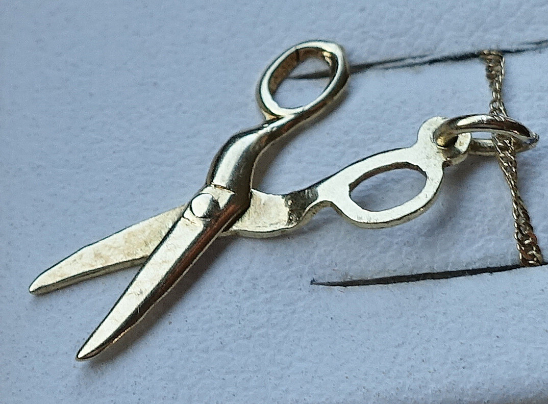 Miniatur Schere ♦️ Charm Anhänger beweglich 585 14kt Gold Friseur Frisur ♦️ 8570