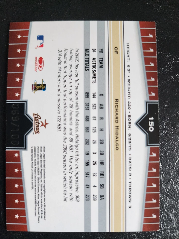 Richard Hidalgo 2005 Donruss Champions #150 Houston Astros serie #069/100 Foto 2 de 2
