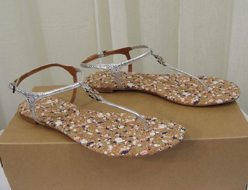 NEU Tory Burch Marion Logo Konfetti gesteppte T-Riemen Sandale 10,5 silber metallic - Bild 5 von 12