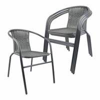4Er Set Bistrostuhl Poly-Rattan Grau Rahmen Schwarz Stapelstuhl Balkonstuhl