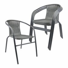 4er Set Bistrostuhl Poly-Rattan grau Rahmen schwarz Stapelstuhl Balkonstuhl