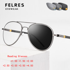 Men Metal Photochromic Multifocal Progressive Reading Glasses Pilot Sunglasses