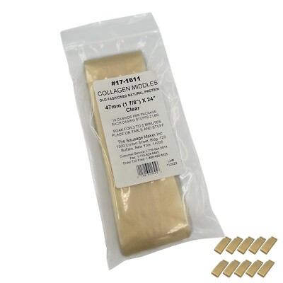 TSM  Non-Edible Clear Collagen Casings For Sausage Making 40mm to 100m - 10 Pack