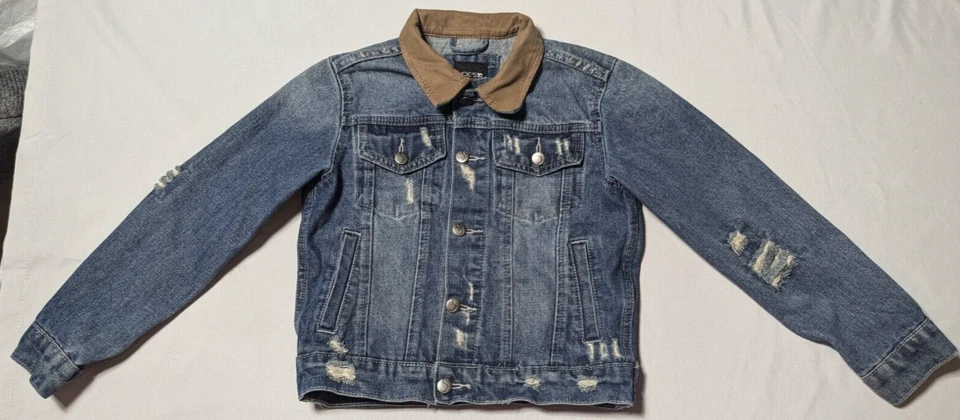 Chaqueta de Camionero Joe's Azul Denim Botón a Presión Imitación Gamuza Cuello Niños Grande Foto 3 de 4