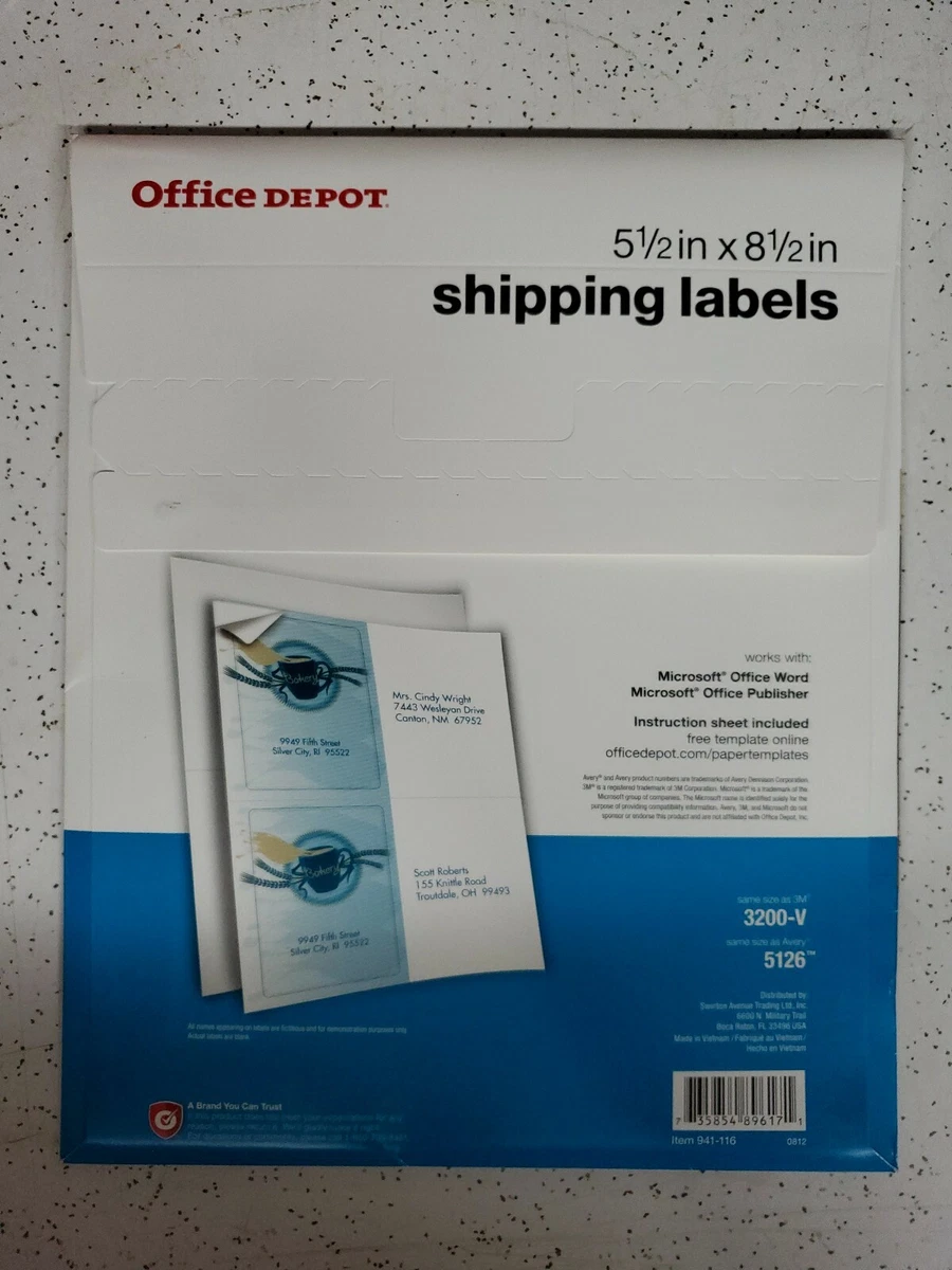 Office Depot White Shipping Labels Laser 2