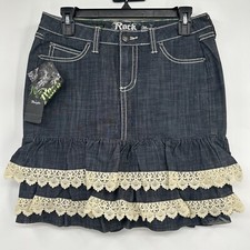 NWT Wrangler Rock 47 Skirt Women's Size 27 Dark Wash Denim Lace Ruffled Western
