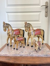 Antique Lot 4x Indian Ghodi Wedding Horse Carved Wood Hand Painted