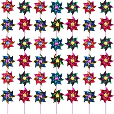 50 Pcs Plastic Rainbow Pinwheel, Party Pinwheels DIY Lawn Windmill Multicolor 