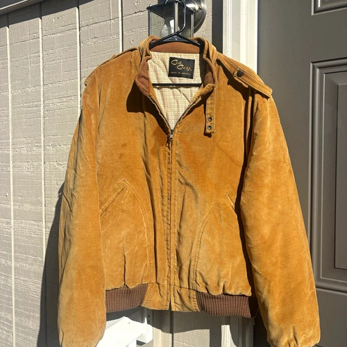 Vintage Cal Craft Mens L Corduroy Bomber Jacket Tan Camel Quilted USA Made - product listing photo