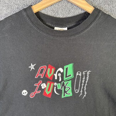 Vintage Avril Lavigne Shirt Mens Medium Black Bonez Punk Tour Band Tee Rare Y2K