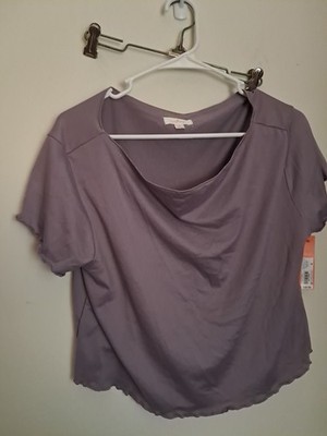 Colsie Blouse Top Womens Small Purple Short Sleeve Pullover Crop Boat Neck