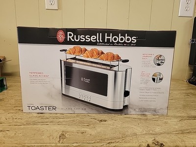 Russell Hobbs Glass Accented Long Toaster, Black & Stainless Steel, 2-Slice Slot