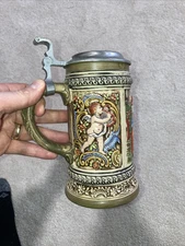Vintage W Germany Original Gerzit Gerz Pub Scene Cherubs Beer Stein Half Liter