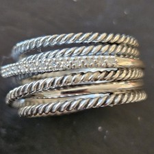David Yurman Sterling Silver Crossover Wide Pave Diamond Ring Size 8