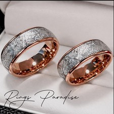 Rose Gold Meteorite Ring  Tungsten Wedding Band 4mm 6mm 8mm