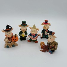 Vintage Set Of 5 Ceramic Pig Figurines Holidays Halloween Thanksgiving 4