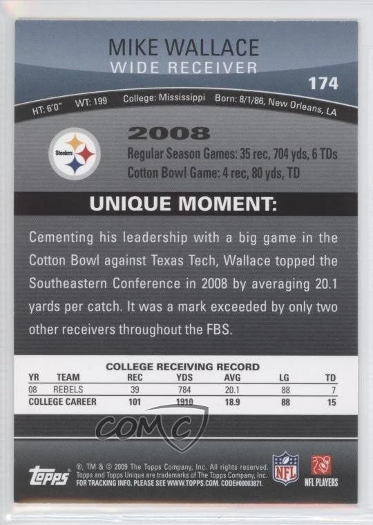 2009 Topps Unique Mike Wallace #174 Rookie RC - Image 2 of 2