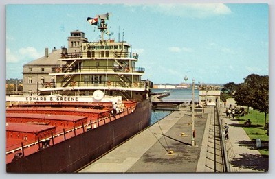 Sault Ste. Marie MI Soo Locks EDWARD B. GREENE Ship Plastichrome Postcard